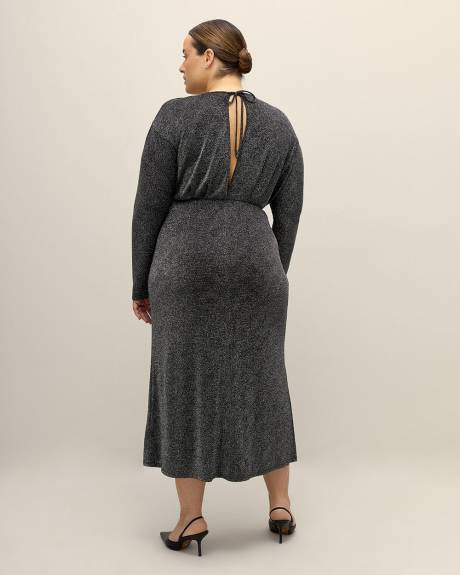 Lurex V-Neck Flared Maxi Dress - Addition Elle
