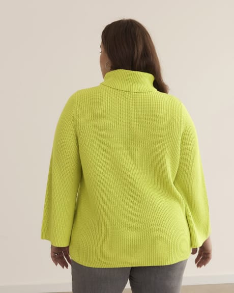 Solid Turtleneck Sweater with Long Bell Sleeves