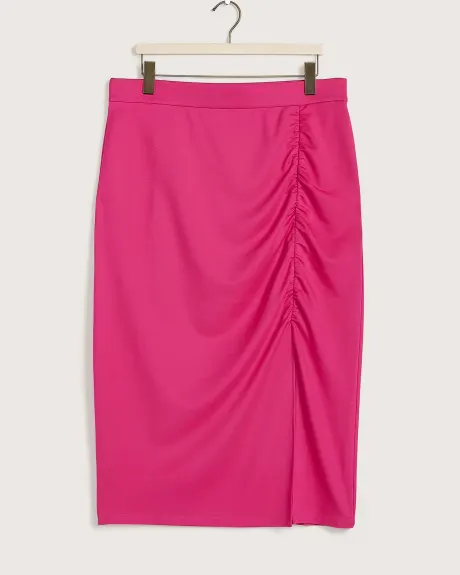 High-Waisted Skirt with Slit and Runching - Addition Elle