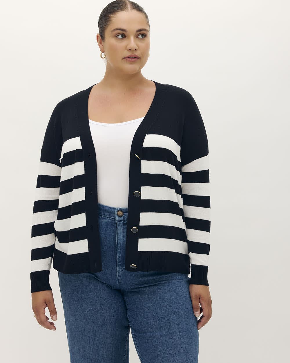 Plus size striped cardigan online