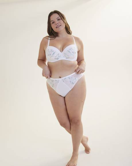 Balconette Bra with Floral Embroidery and Bows - Déesse Collection