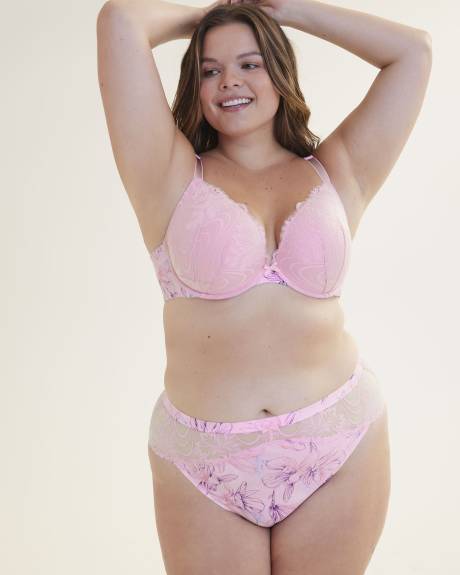 Soutien-gorge pigeonnant rembourré avec dentelle et imprimé floral, avec armatures - Déesse Collection