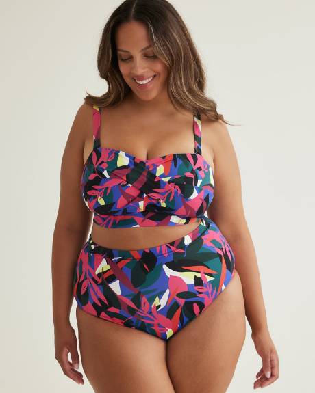 Haut de bikini bandeau torsadé à motif tropical