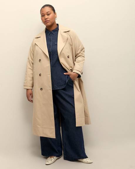Beige Double-Breasted Trench Coat with Belt