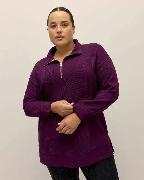 Sweatshirt tunique côtelé à col cheminée zippé - Active Zone