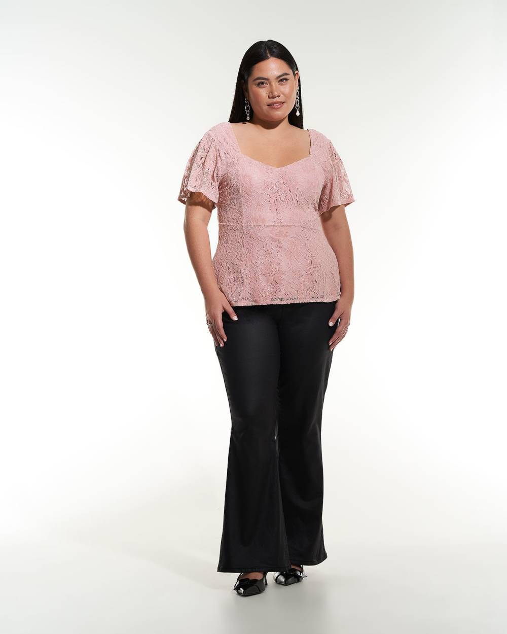 Blouse en dentelle à manches courtes à volants - Addition Elle