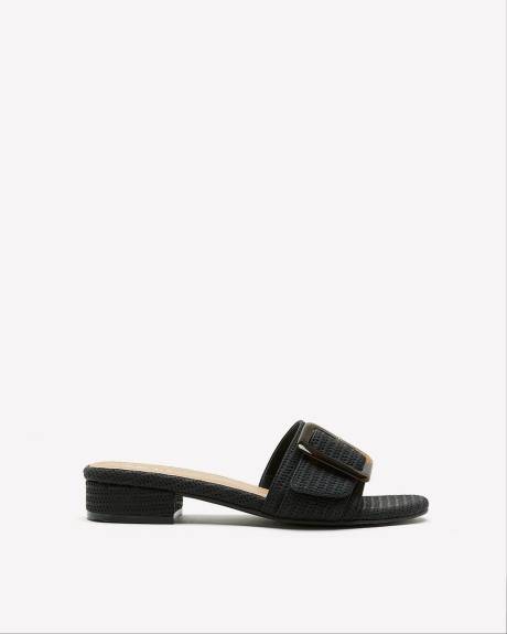 Extra Wide Width, Black Slide-In Sandal with Tortoise Buckle