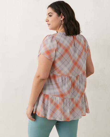Blouse imprimée à manches courtes tulipe, silhouette tunique