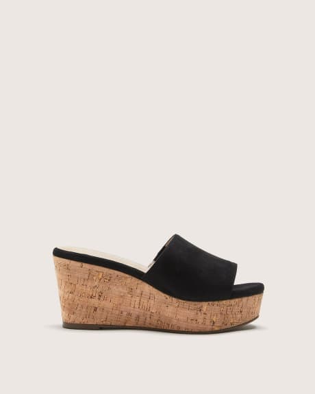 Mules compensées à sangle élastique, pied très large