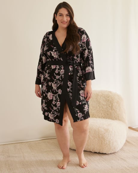 Printed Kimono Robe with Satin Details - Déesse Collection