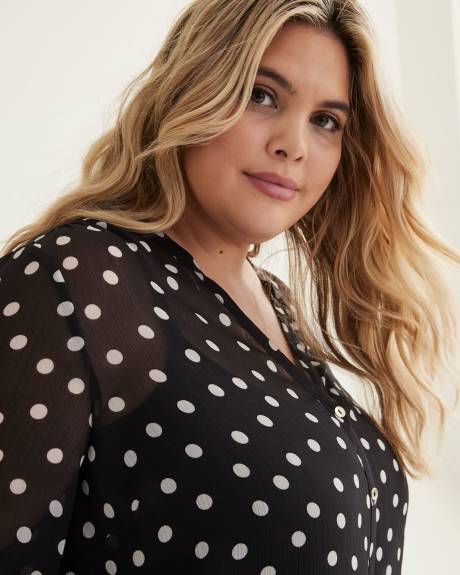 Printed Buttoned Down Blouse with Long Balloon Sleeves
