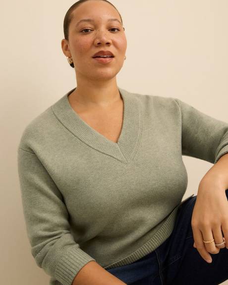 Long-Sleeve V-Neck Sweater - Addition Elle