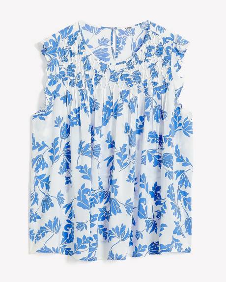 Blouse à motif de feuilles avec manches à volants