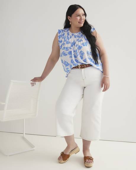 Blouse à motif de feuilles avec manches à volants