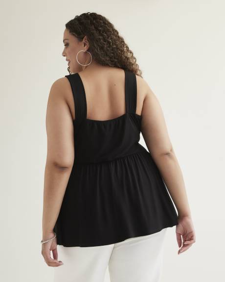 Black Long Sleeveless Smocked-Waisted Top