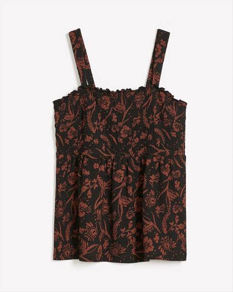 Large-Strap Smocking Knit Top