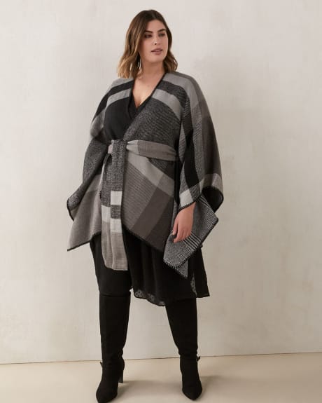 Reversible Belted Plaid Cape - In Every Story