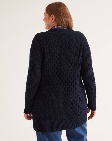 Cardigan boutonné avec mailles de fantaisie