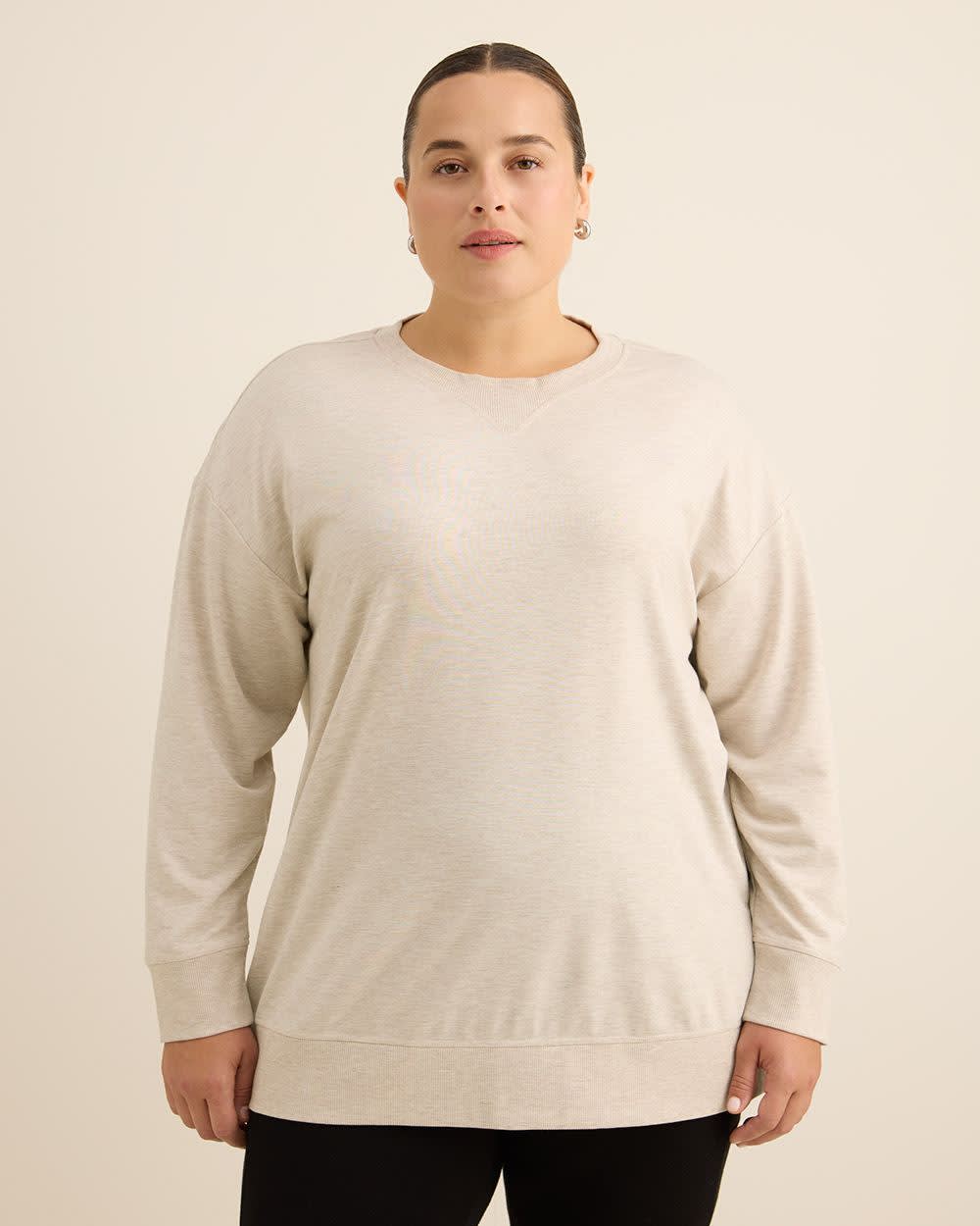 French Terry Tunic Top with Ribbed Details - Active Zone