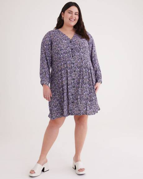 Printed Long-Sleeve Swing Dress