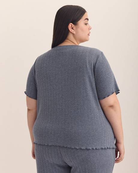 Haut de pyjama côtelé bleu avec ourlet ondulé - ti Voglio