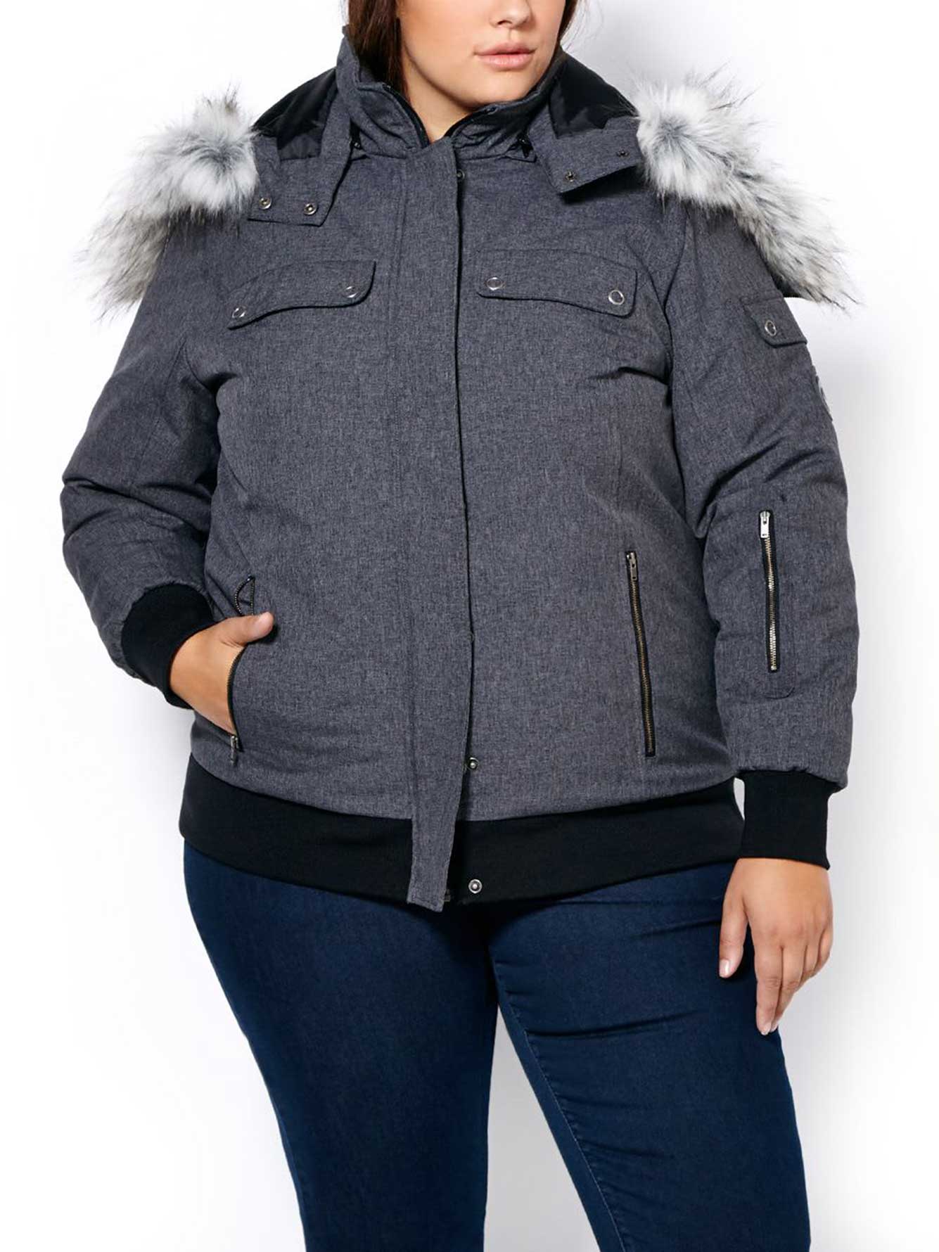 ActiveZone PlusSize Hooded Bomber Jacket Penningtons