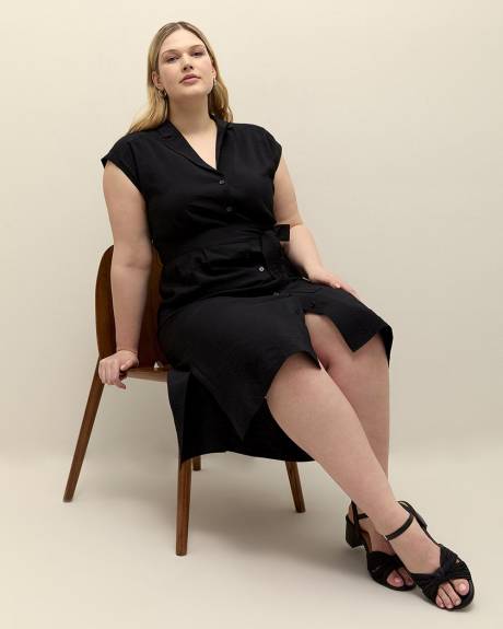 Dark Button-Up Midi Shirt Dress