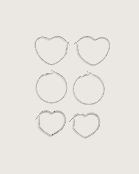 Assorted Valentine Hoop Earrings, Set of 3