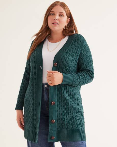 Cardigan boutonné avec mailles de fantaisie