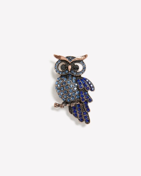 Owl Brooch with Rhinestones