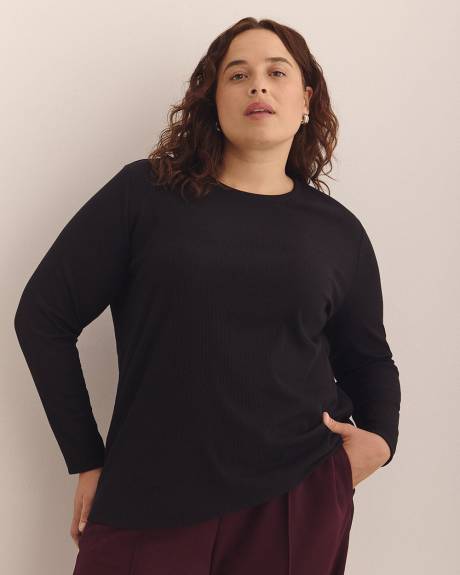 Boyfriend-Fit Long-Sleeve Ribbed Knit Tee