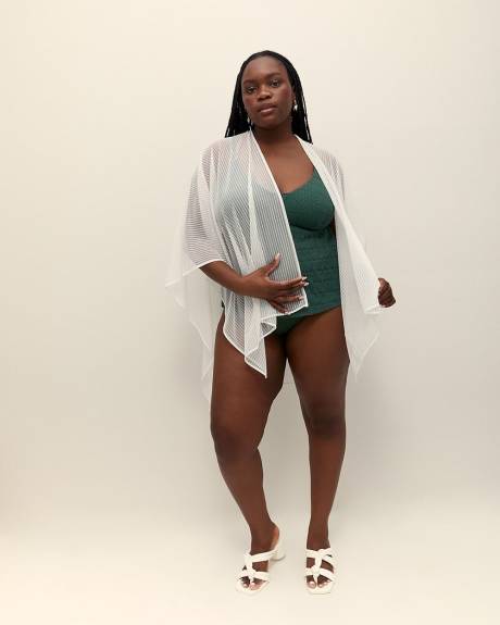 White Striped Mesh Textured Cape
