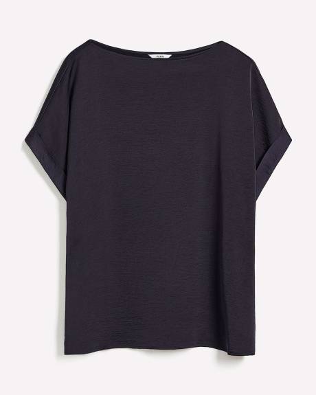 Satin Boat-Neck T-Shirt Blouse
