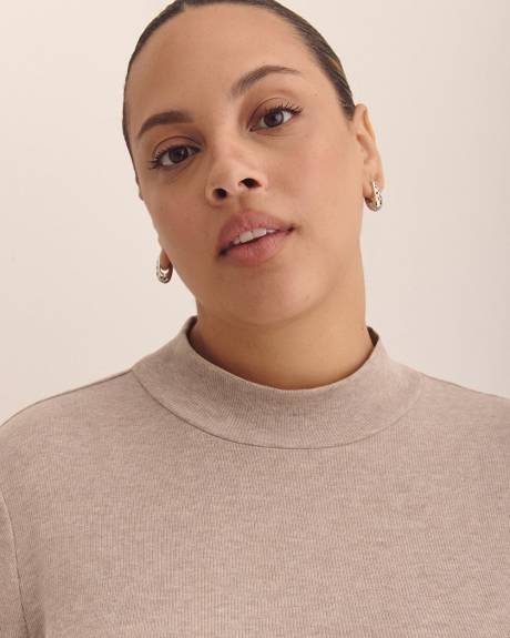 Ribbed Long-Sleeve Mock-Neck Top
