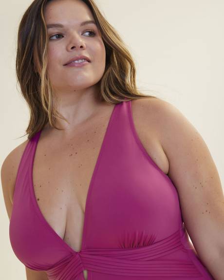 Solid V-Neck One-Piece Swimsuit