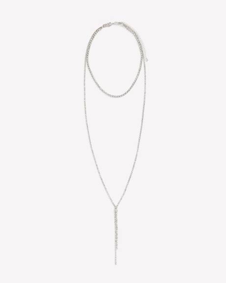 Two-Layer Silver Rhinestone Necklace - Addition Elle