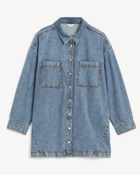Denim Buttoned Down Tunic Shirt
