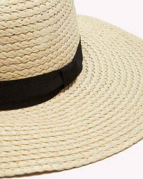 Wide-Rim Straw Hat with Black Grosgrain Tape