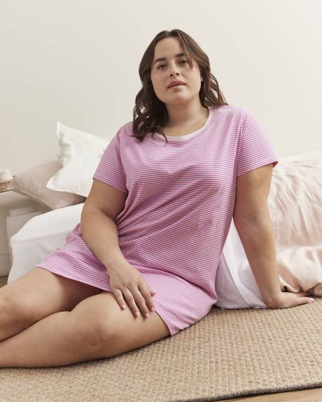 Striped Short-Sleeve Short Sleepshirt - ti VOGLIO