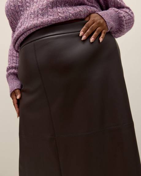 Brown Faux Leather Midi Skirt