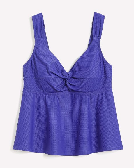 Solid Waffled Twisted A-Line Tankini Top