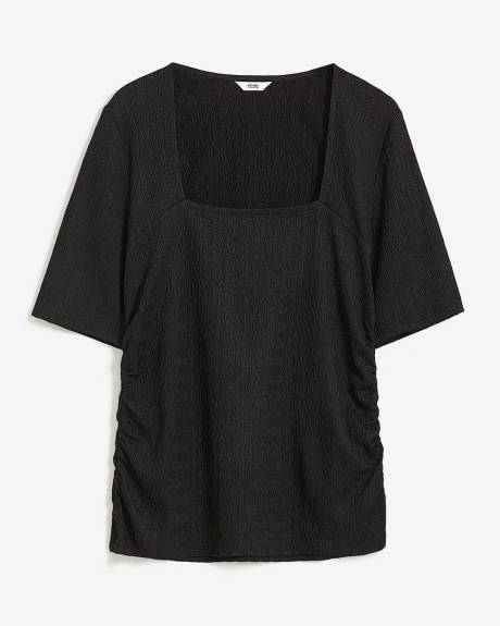 Square-Neckline Shirring Top with 3/4 Sleeves
