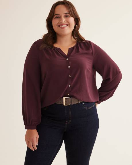 Satin Blouse with Long Balloon Sleeves