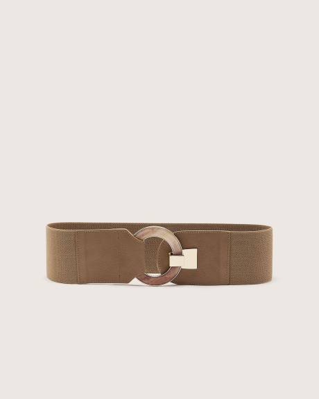 Wide Elastic Belt with Fancy Round Buckle