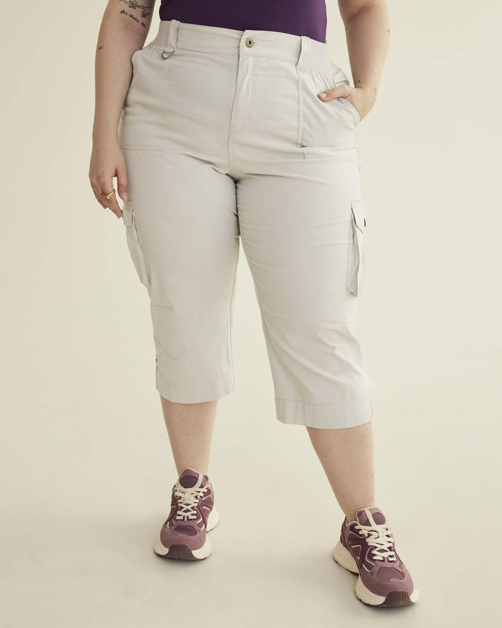 Pantalon capri avec bande de taille côtelée