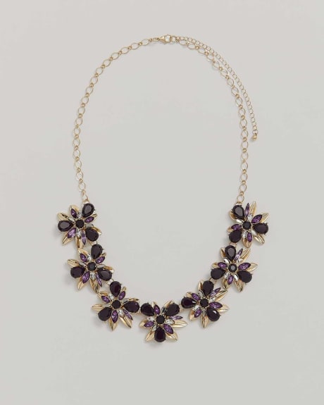 Short Floral Statement Necklace with Clustered Stones