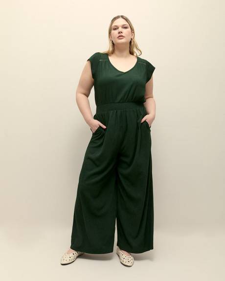 Textured Knit Wide-Leg Maxi Jumpsuit