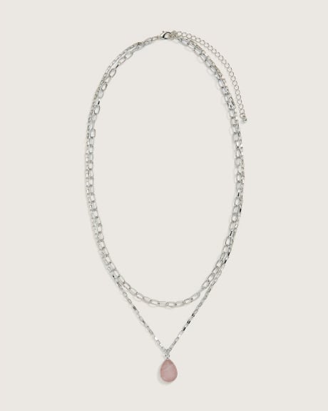 Collier à chaines superposées avec pendentif en pierre à forme de larme