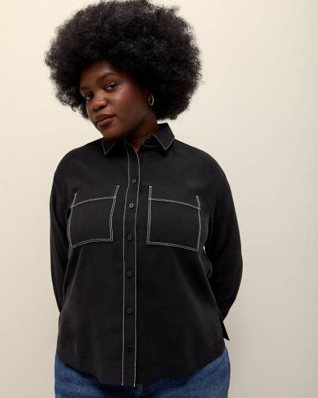 Buttoned Down Shirt with Contrast Stitches - Addition Elle