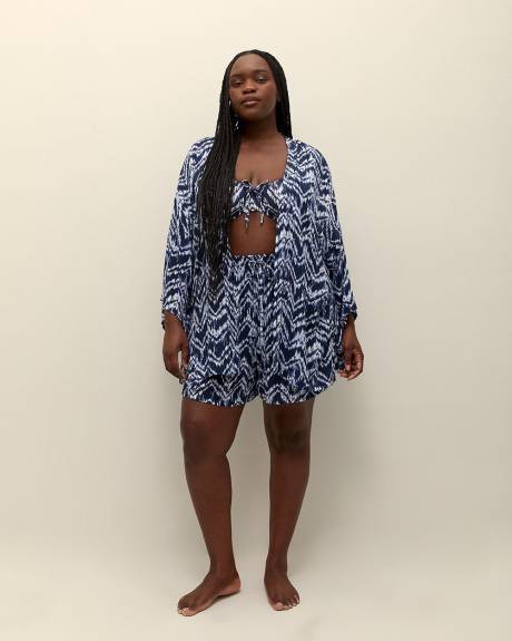 Swim Cover-Up Kimono Shirt Herringbone-Print